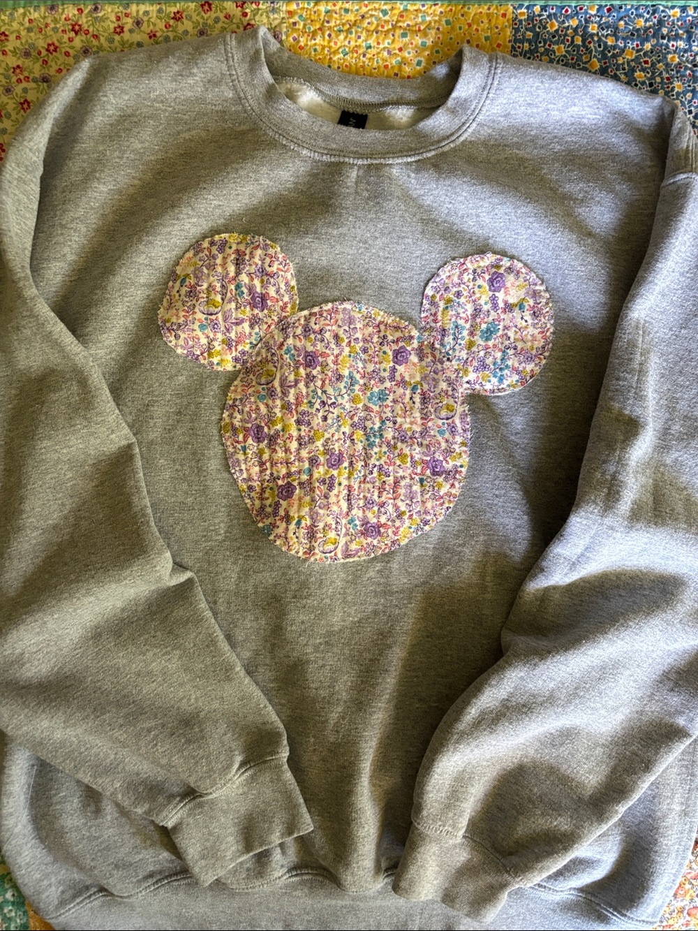 Gray Women's Sweatshirt Floral Mickey Appliqué